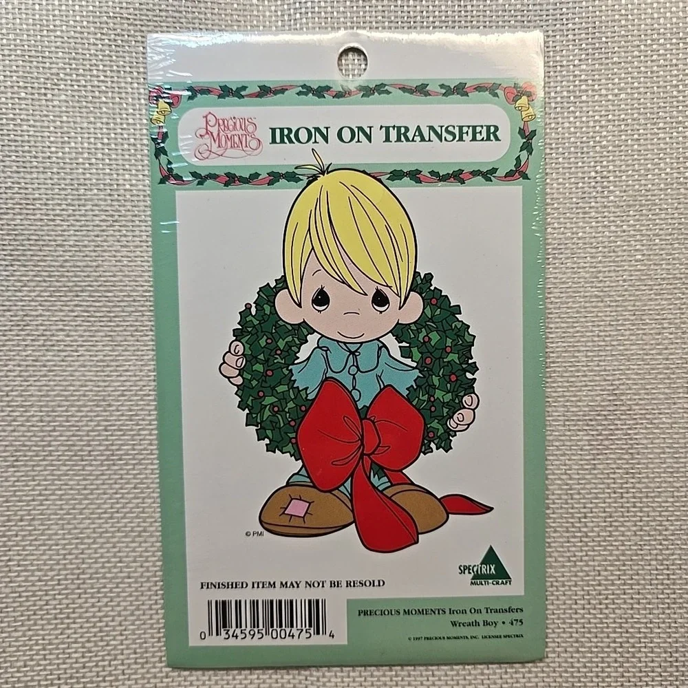 Precious Moments Wreath Boy #475‎ Iron On Transfer Spectrix Multi-Craft NEW